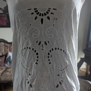 Vintage Y2K Bershka White Skull Embroidered Tank Top